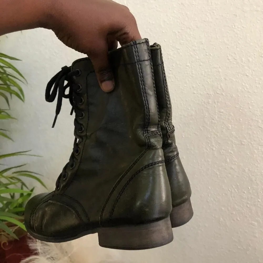Green Steve Madden Troopa Military Combat Biker Ankle leather lace-up boots Goth